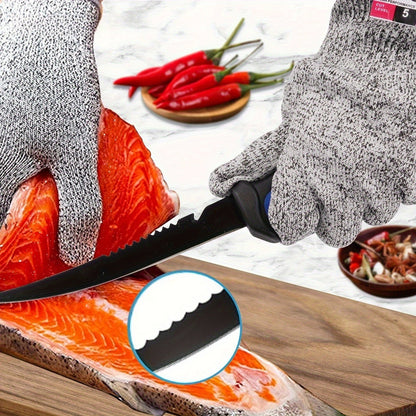 Fishing Knife Set 3-Piece Stainless Steel Fillet Boning Knife with Cut Resistant Gloves Fishing Line Cutter Stretch Rope for Fishing Camping