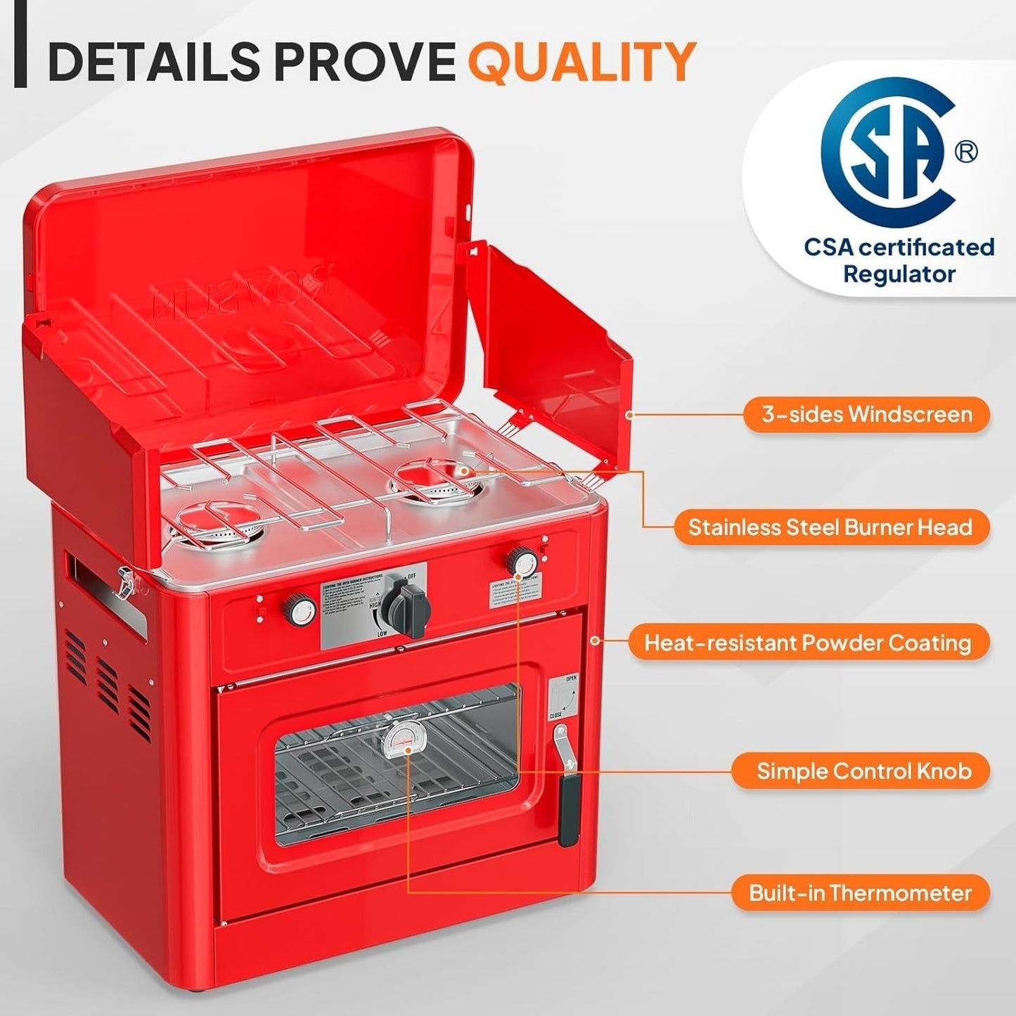 Portable Propane Griddle and Burner Camping Stove with Four Color Labels and 23.23-Inch Closed Width