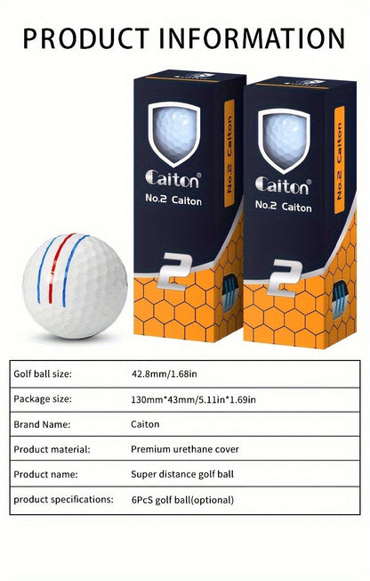 Golf Balls 6pcs Long Distance High Speed with 360-Degree Aiming Line Add 40+ Yards Distance Durable Performance Golf Ball Set for Men Women