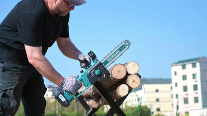 Cordless Brushless Chainsaw with 6- or 12-Inch Bar, One- or Two-Battery Kits in Purple, Green, Teal or Yellow