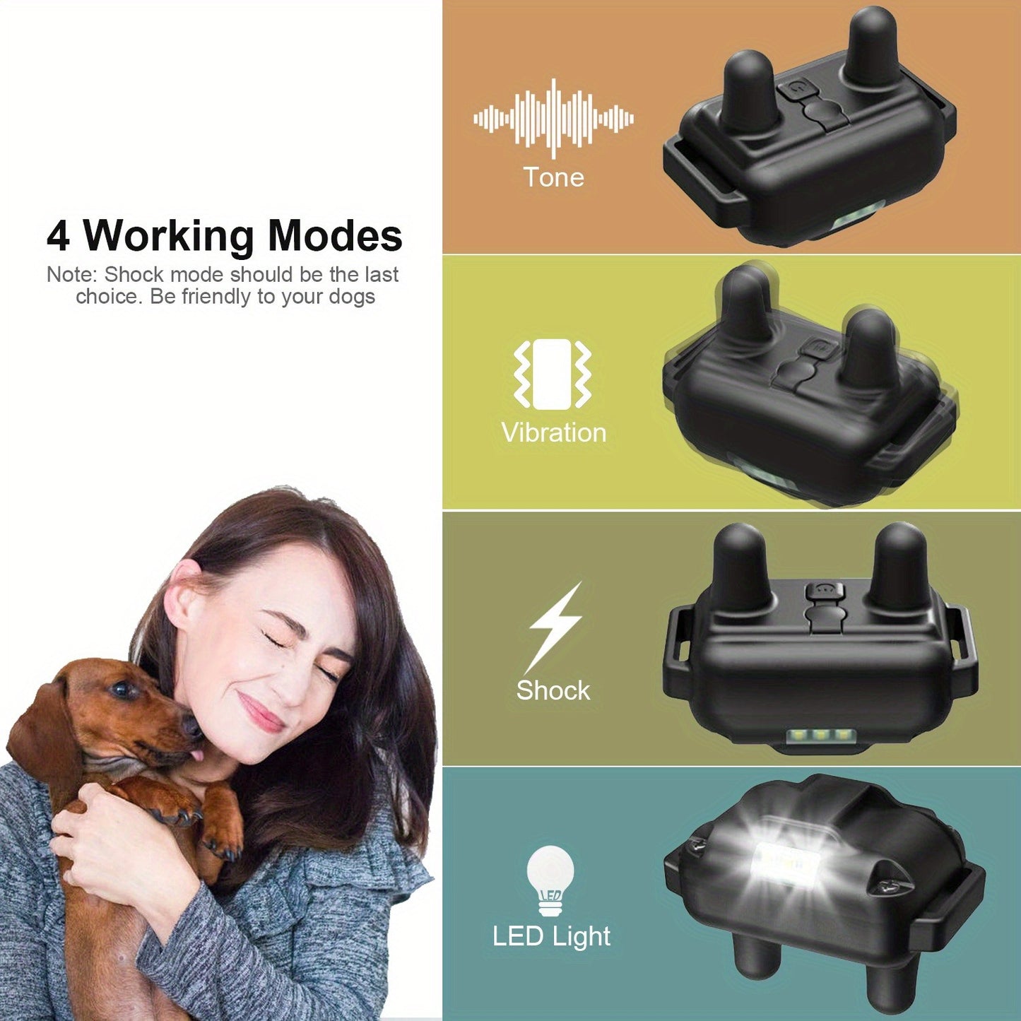 Dog Training Collar with Remote – LED Light, Beep, Vibration & Safe Shock Modes | Waterproof E-Collar for 1