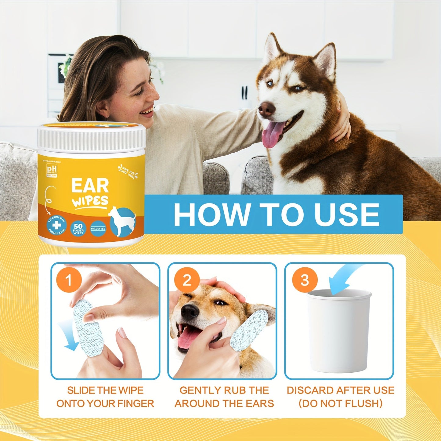 Pet Cleaning Wipes for Dogs & Cats – Ear Wipes Eye Wipes Dental Wipes Teeth Cleaning Kit, Soothing Deodorizing Itch Relief Coconut Scent
