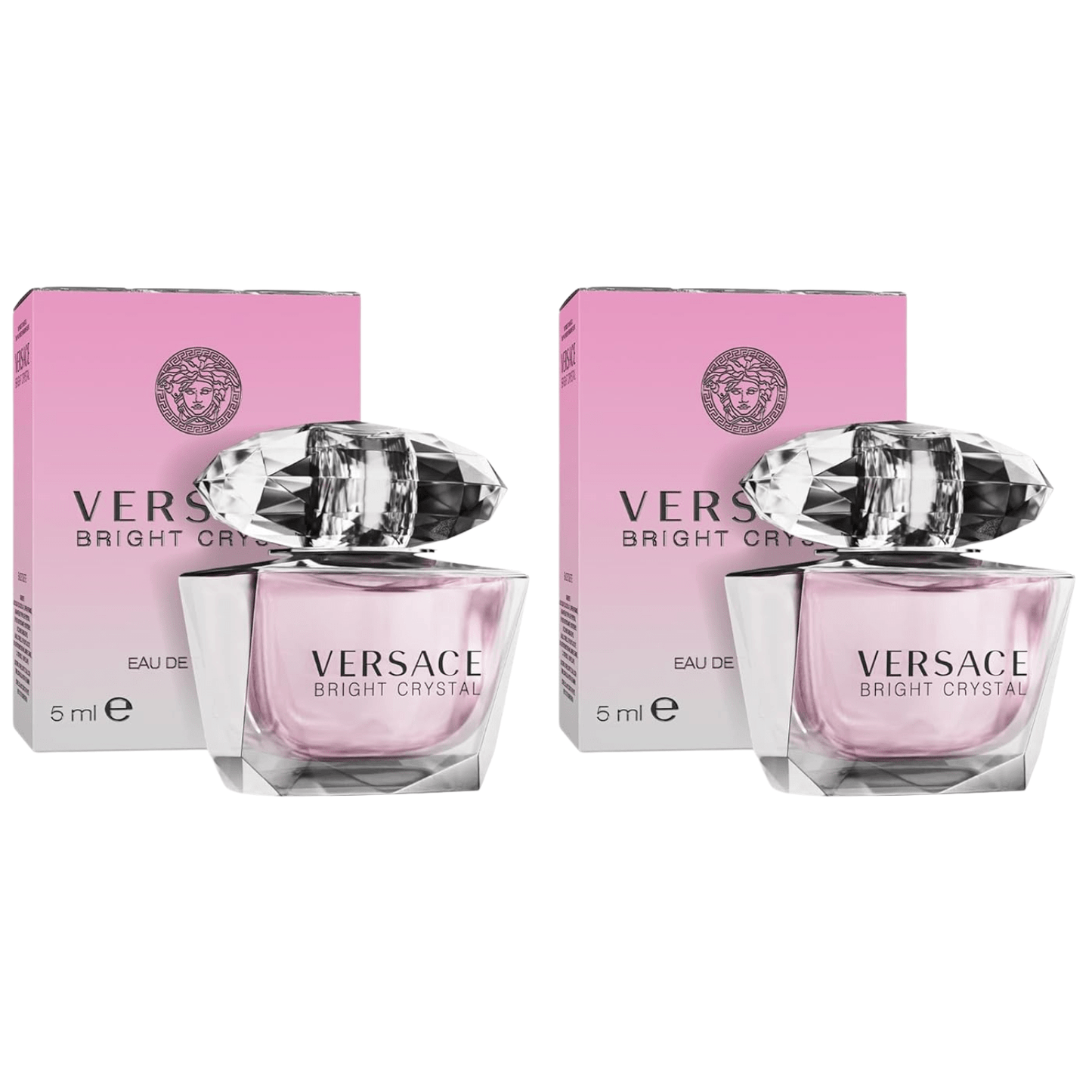 Versace Bright Crystal Eau de Toilette Mini Bottle Pair, Two 5ml Bottles with Faceted Clear Caps