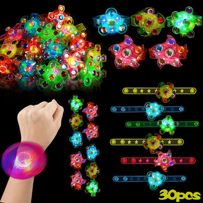 Party Favors LED Fidget-Spinner Wristbands, 30-Piece Multicolor Light-Up Set for Night Events