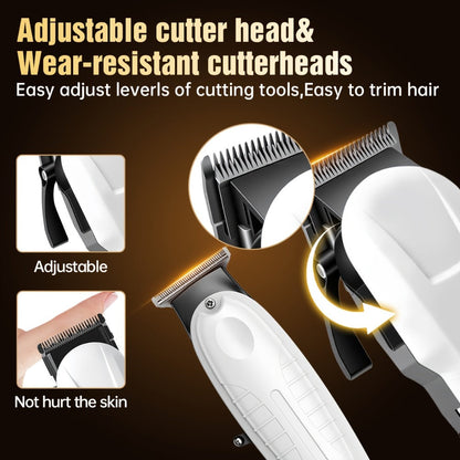 Hair Clippers & Trimmers White One-, Two- or Three-Piece Set with LCD Displays, USB-C Charging and Guide Combs
