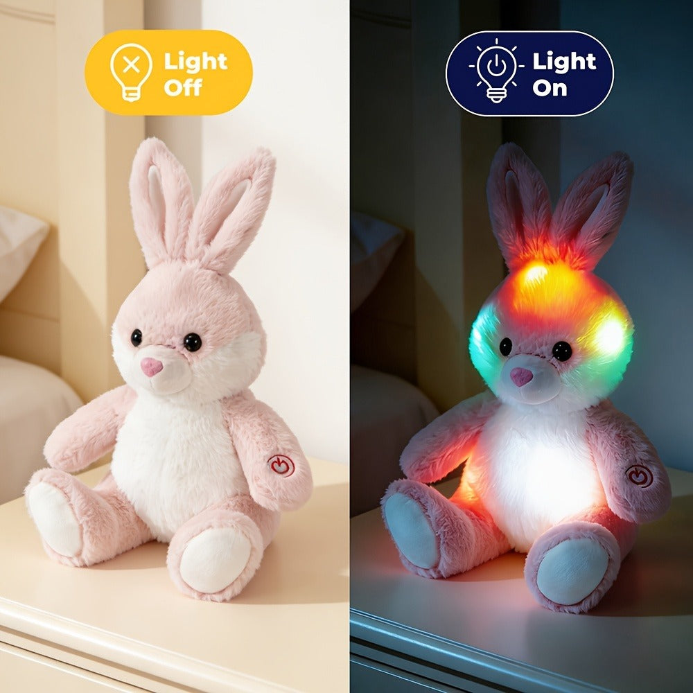 Plush Toy Light-Up Bunny in 8-Inch or 12-Inch Sizes with Pink Ears and Colorful LED Glow for Character Display, Room Decor and Gift