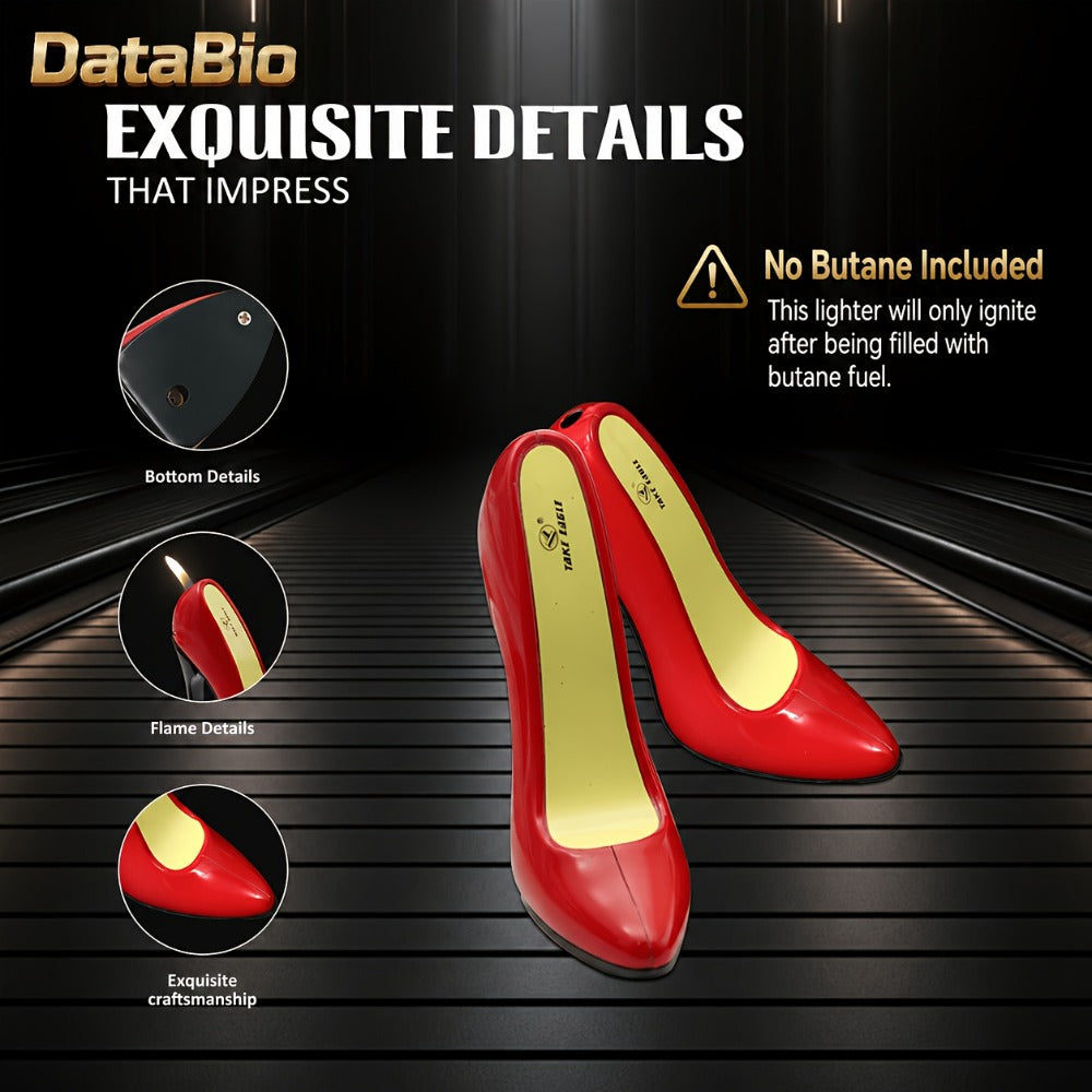 Red High-Heel Shoe Refillable Butane Lighter with Adjustable Soft Flame and Metal Body Design