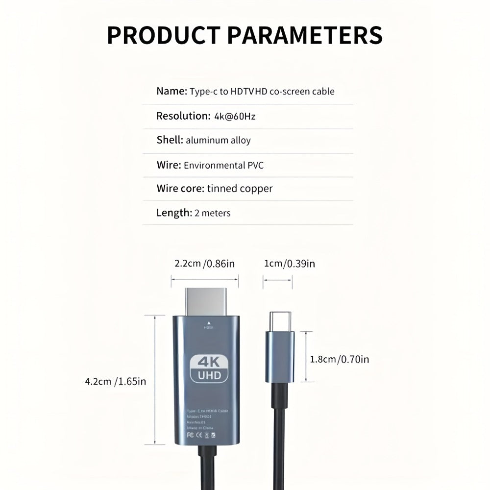 USB-C to HDMI Adapter 4K@60Hz, Thunderbolt 3/4 Compatible, Aluminum for MacBook Pro/Air, iPad Pro