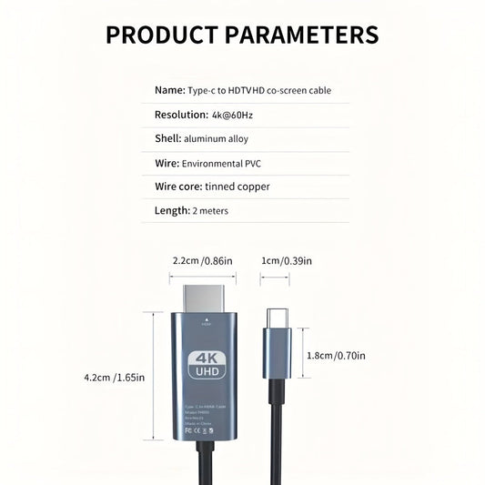 USB-C to HDMI Adapter 4K@60Hz, Thunderbolt 3/4 Compatible, Aluminum for MacBook Pro/Air, iPad Pro