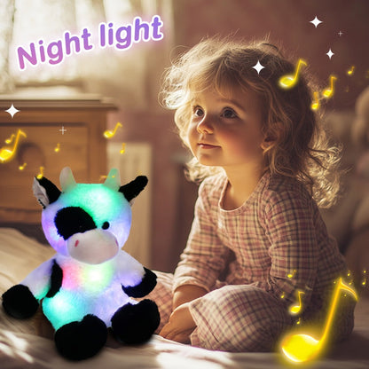 Plush Toy Highland Cow with Glowing Body and Optional Music in Two Interactive Styles for Display