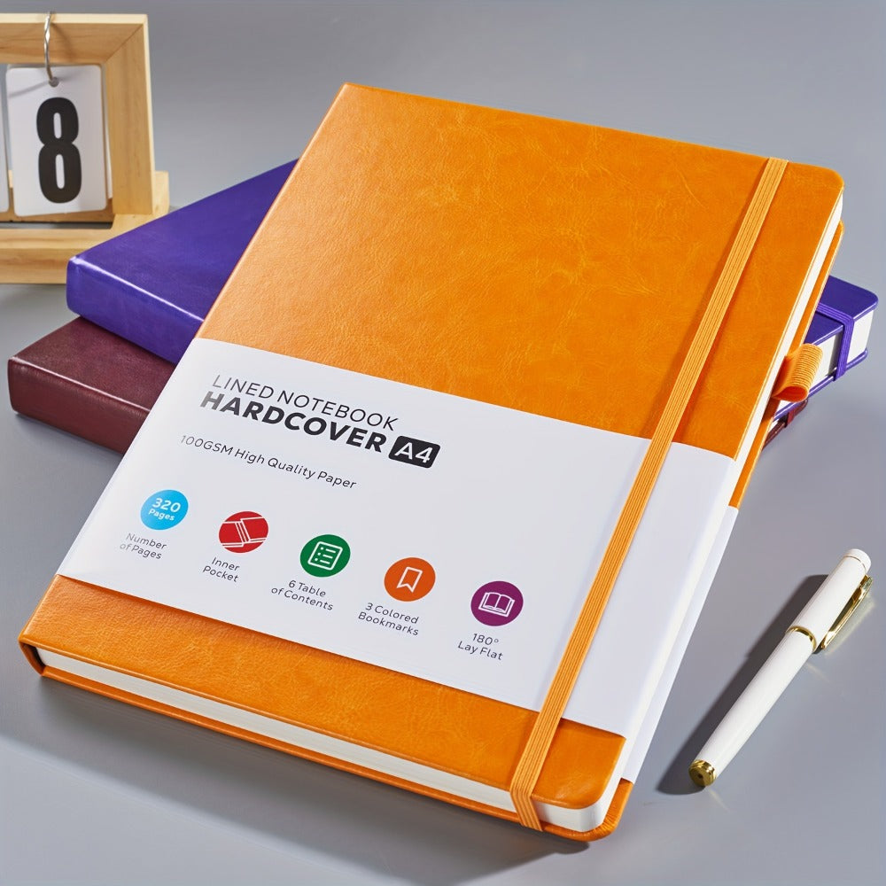 A4 Hardcover Lined Journal Notebook 320 Pages, Faux Leather College Ruled Notebook with 100GSM Thick Pages