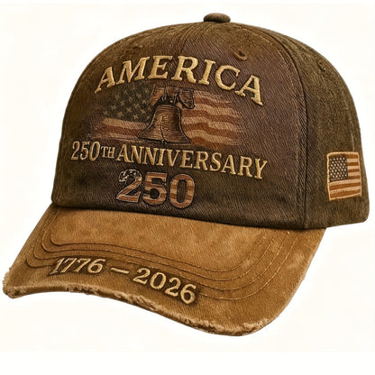 250th Anniversary Patriotic Baseball Cap USA Embroidered – Adjustable Vintage American Flag Hat for Men Women, Unisex Independence Day Gift