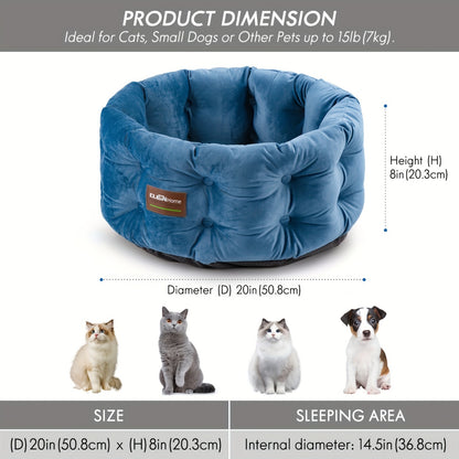Cat Bed Round Deep Nest for Indoor Cats up to 15lbs, Luxurious Velvet Feel Extra High Sides, Machine Washable Non-Slip Bottom