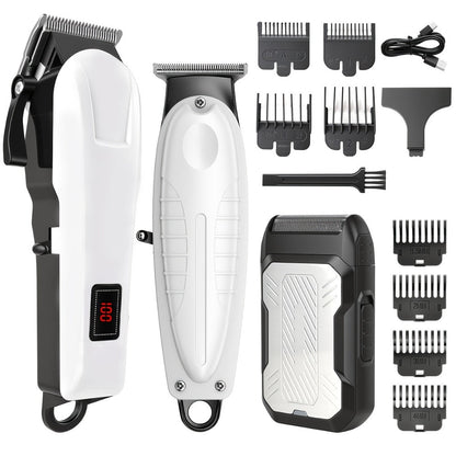Hair Clippers & Trimmers White One-, Two- or Three-Piece Set with LCD Displays, USB-C Charging and Guide Combs