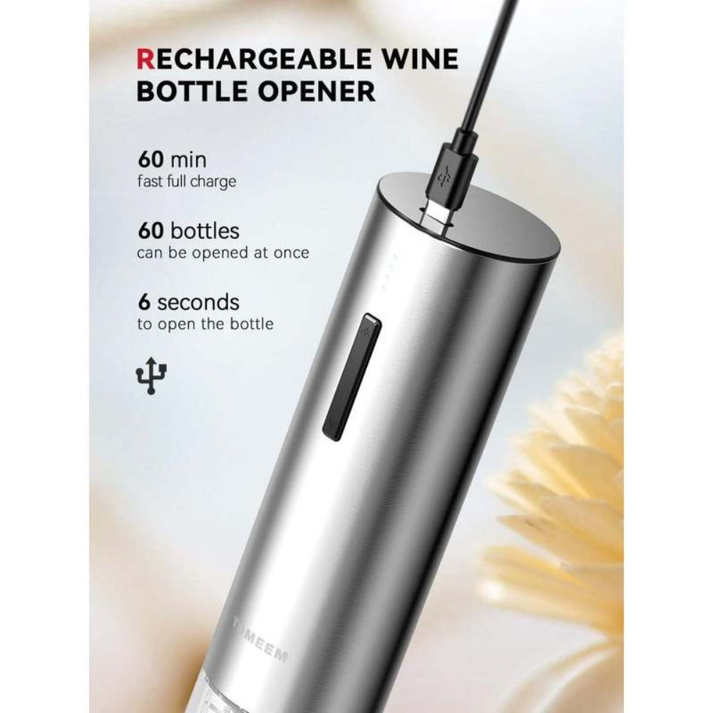 Electric Wine Opener Gift Set Rechargeable, 5-Piece Wine Accessory Kit with Aerator, Vacuum Stoppers