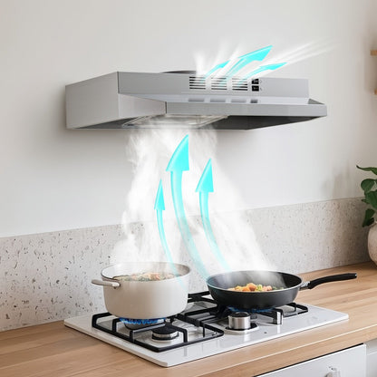 Range Hood 30 Inch Under Cabinet 350 CFM Ducted Ductless Convertible Kitchen Vent Hood for Home Cooking, Dining and Outdoor Meals