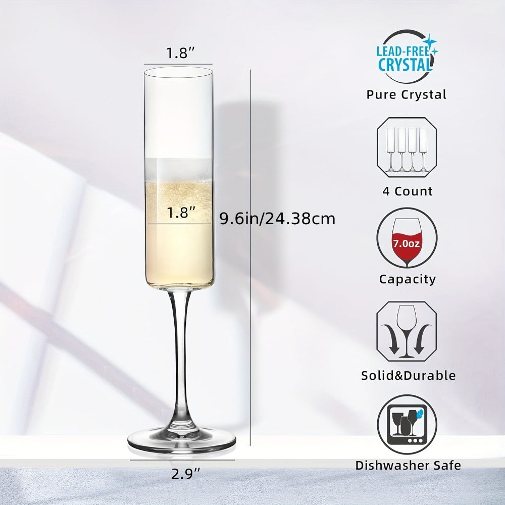 Champagne Flutes Set of 6 – Elegant 6.5oz Clear Glass Champagne Glasses, Reusable Stemmed Flutes for Birthday, Wedding