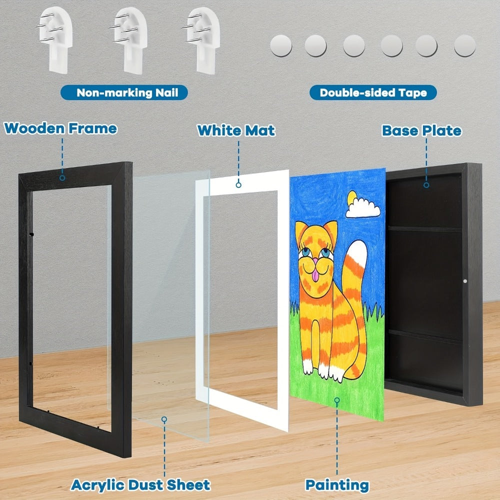 Kids Artwork Frames Front Opening Changeable 8.5x11 Inch Children Art Display Picture Frame for Drawing Crafts Photos Holds 130 Pieces Wood