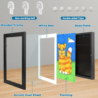Kids Artwork Frames Front Opening Changeable 8.5x11 Inch Children Art Display Picture Frame for Drawing Crafts Photos Holds 130 Pieces Wood