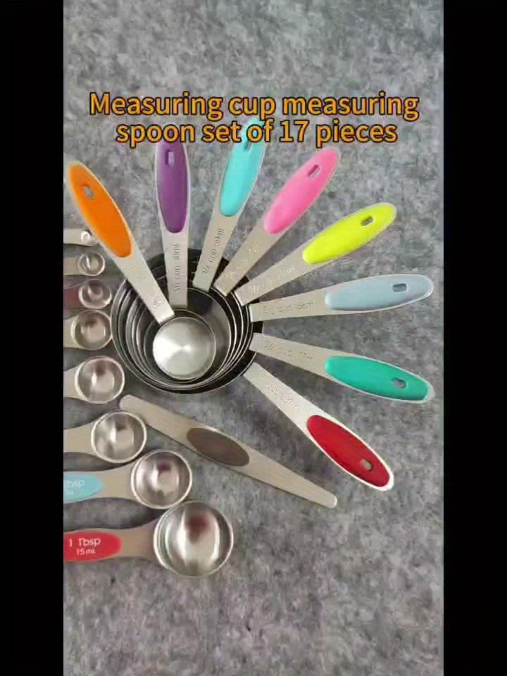 Stackable Measuring Cup and Spoon Sets with 8-, 9- or 17-Piece Black and Colorful Checkout Options