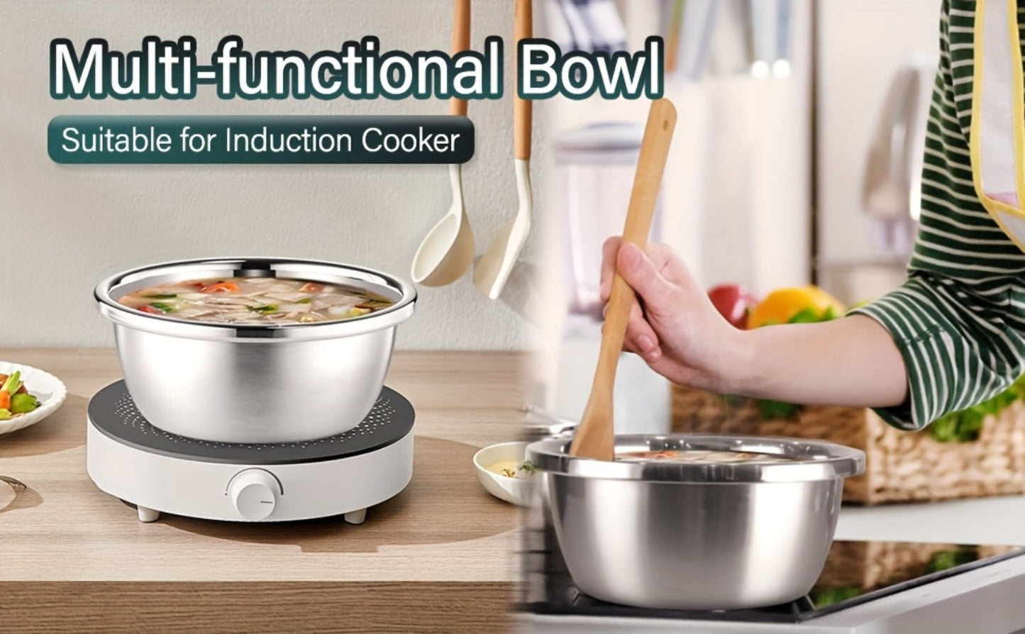 Stainless Steel Colander with Mixing Bowl Set 304 Food Grade Strainer Bowl for Washing for Home Cooking, Dining and Outdoor Meals