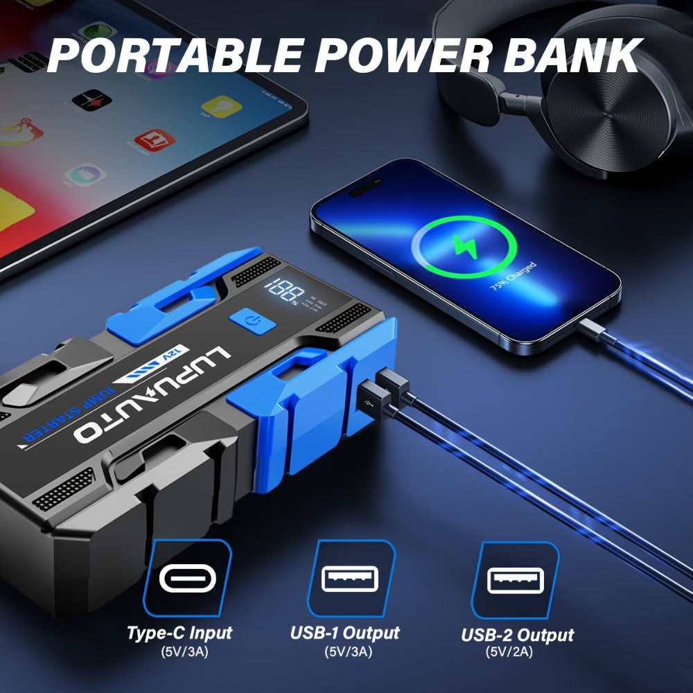 12V Jump Starter Kit with LP-K23 5000A-Labeled or 011B Model, Digital Display, LED Light, USB Outputs and Case