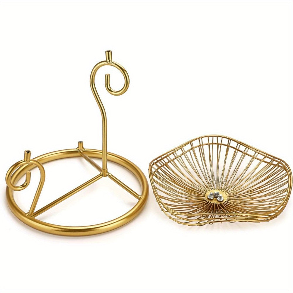 Fruit Basket Stand 3-Tier Decorative Iron Metal Wire Fruit Bowl with Lotus Leaf Design, Countertop Holder for Fruits Vegetables Bread