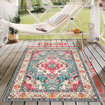 Outdoor Rug | Persian Floral Rubber Back Machine Washable Patio Garden