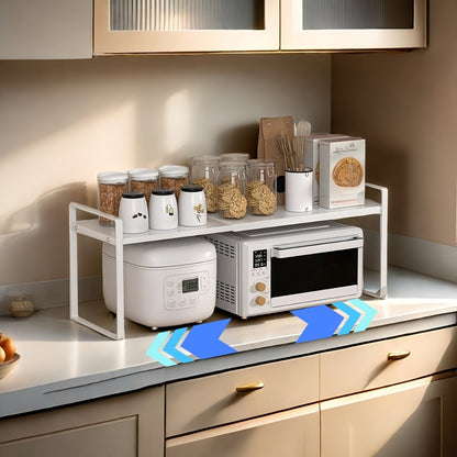 Expandable Cabinet Shelf Organizer Riser for Home Cooking, Dining and Outdoor Meals, with the Listed Configuration