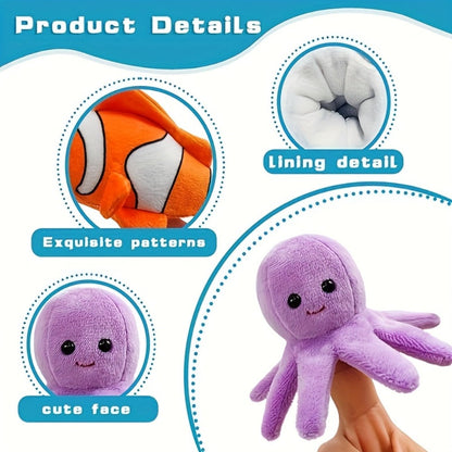 Sea Animal Finger Puppets Set 6pcs for Kids, Realistic Ocean Creature Hand Puppets for Storytelling