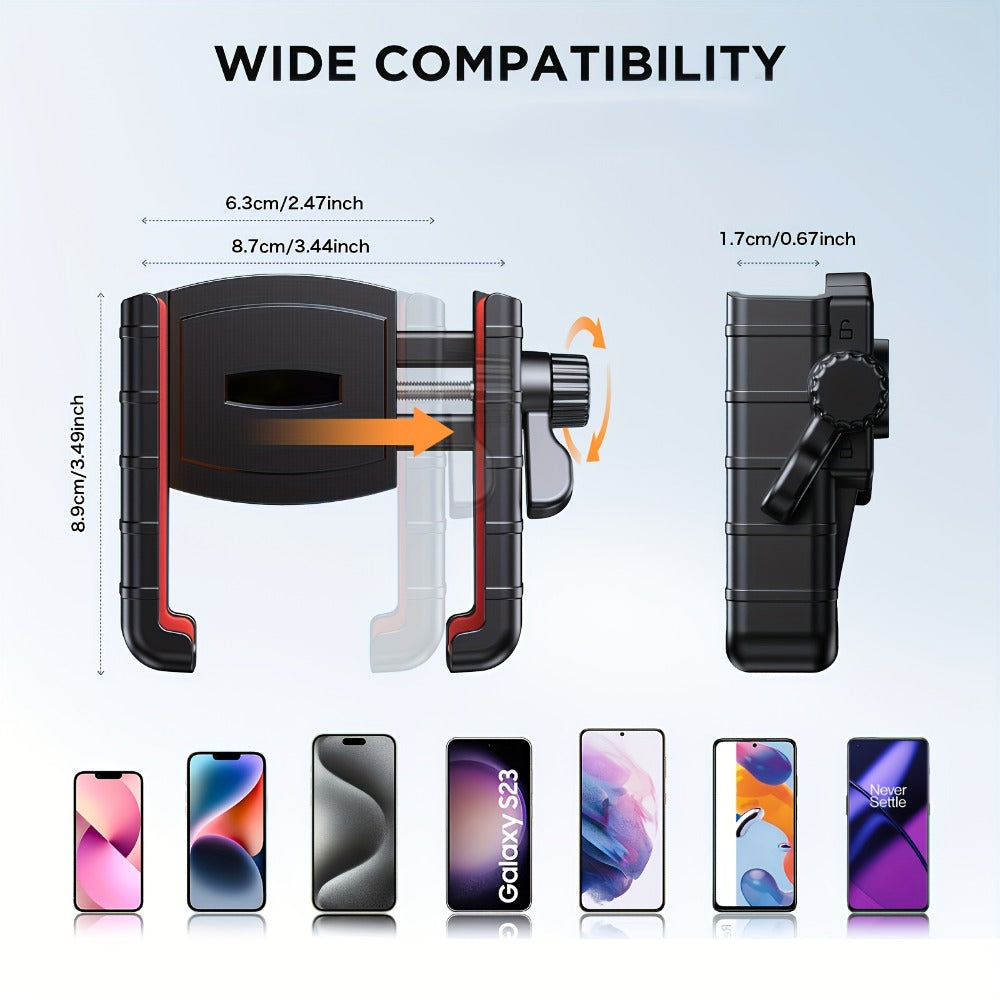 Motorcycle Phone Mount Handlebar Quick Lock – Universal Bike Phone Holder for 4"-7" Phones, No-Block Camera Design