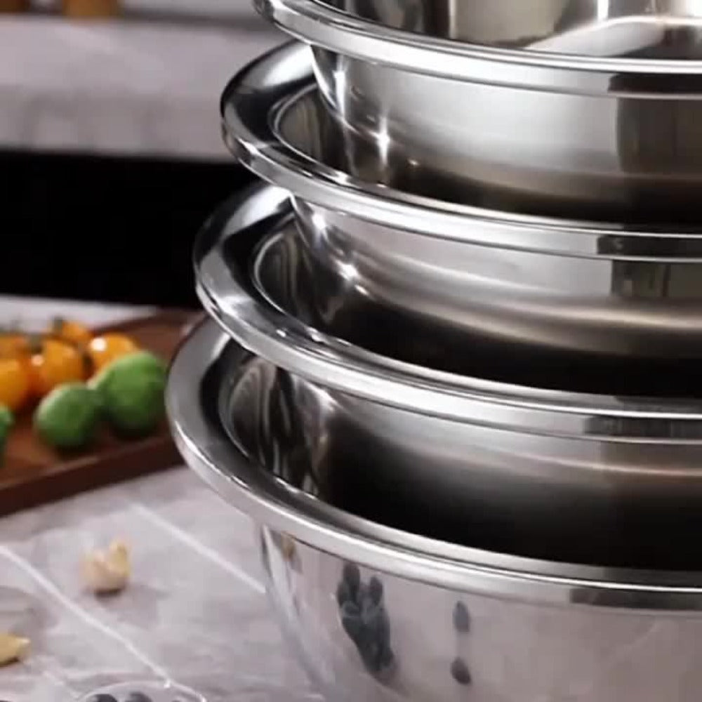 Large Stainless Steel Mixing Bowl, 304 Salad & Wash Basin, Hammer Finish, Base, Rounded Edges, Kitchen