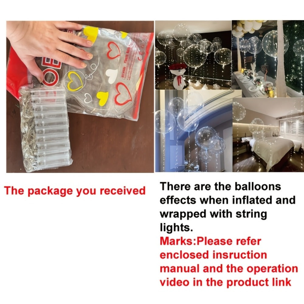Party Decorations 20-Piece Clear Bobo Balloon Kit with LED String Lights and Six Light Color Options