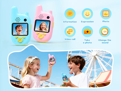 Kids Video Walkie Talkies 2 Pack with Video Call, Voice Changer & Dual Camera, Long Range Outdoor Toy