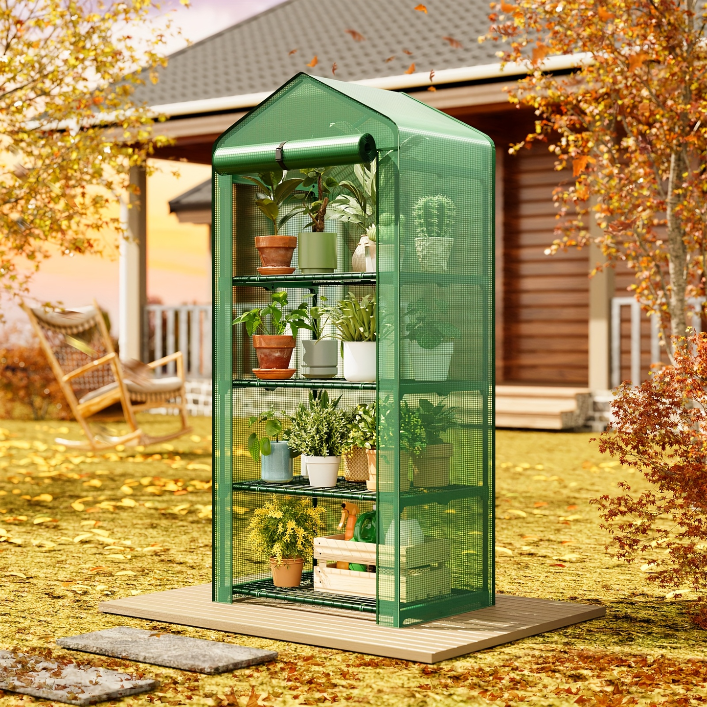 4 Tier Mini Greenhouse for Indoor Outdoor Plants, Portable PE Cover Greenhouse with Rack Stand for Seedlings