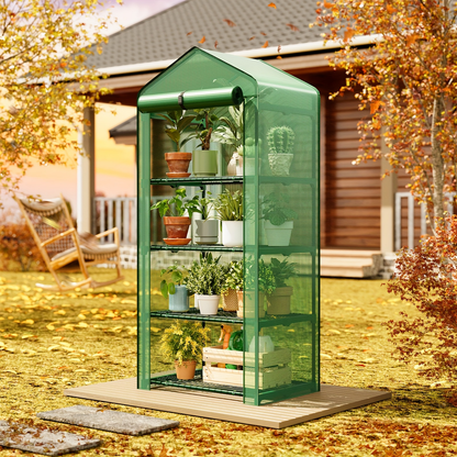 4 Tier Mini Greenhouse for Indoor Outdoor Plants, Portable PE Cover Greenhouse with Rack Stand for Seedlings