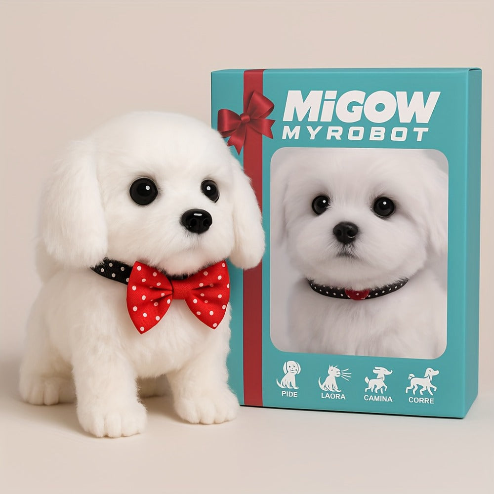 Interactive Robotic White Labrador Puppy Plush Toy, Walks Barks Wags Tail, Realistic Electronic Pet Dog