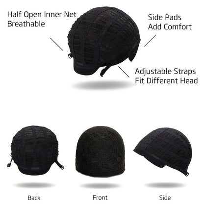 Synthetic Wig 16-Inch Black Straight Blunt Bob with Bangs, 180% Density and Rose Net Cap for Office Wear
