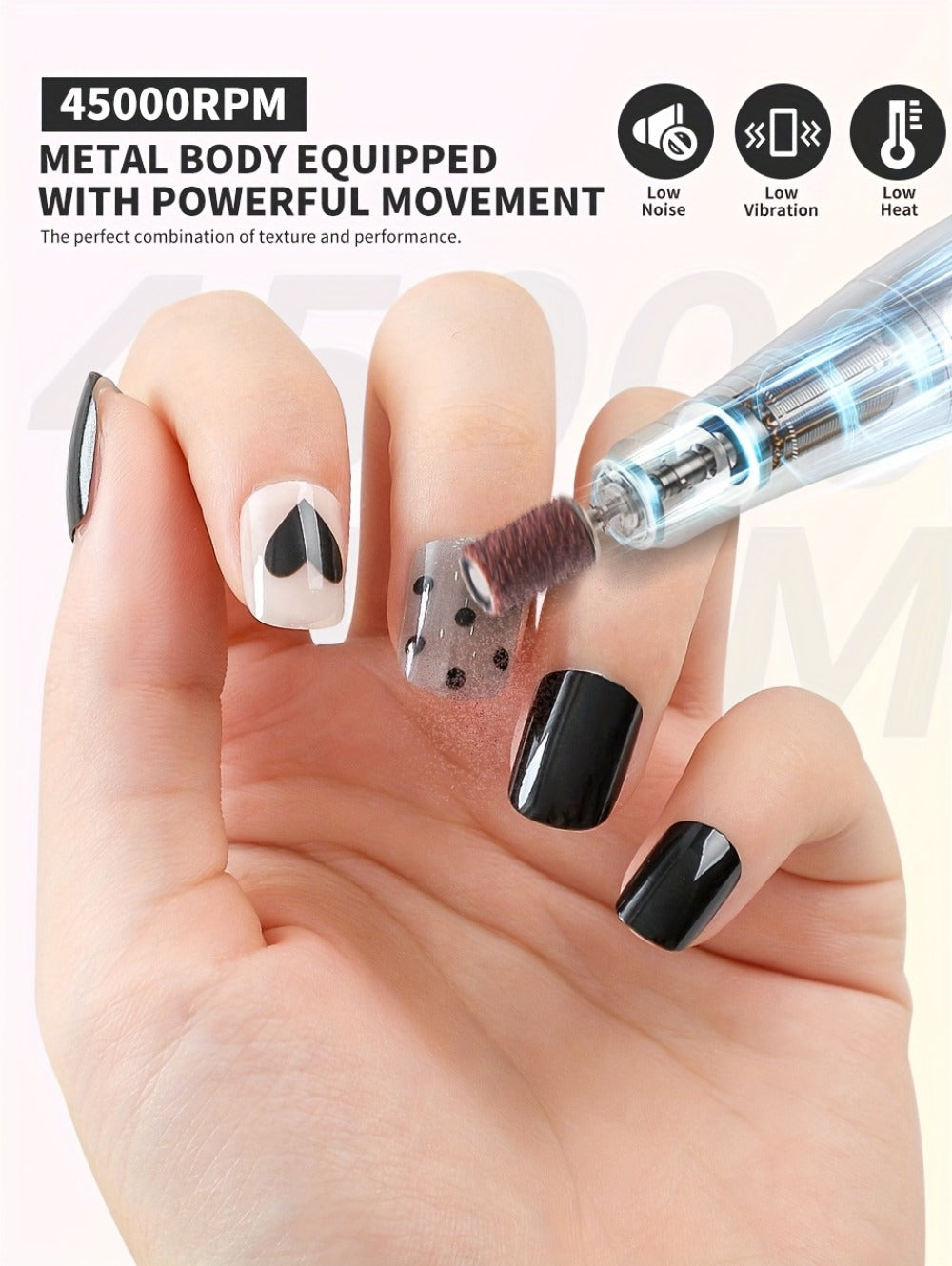 Electric Nail Drill 45000 RPM Rechargeable Kit with LCD Display and White or Golden Color Options