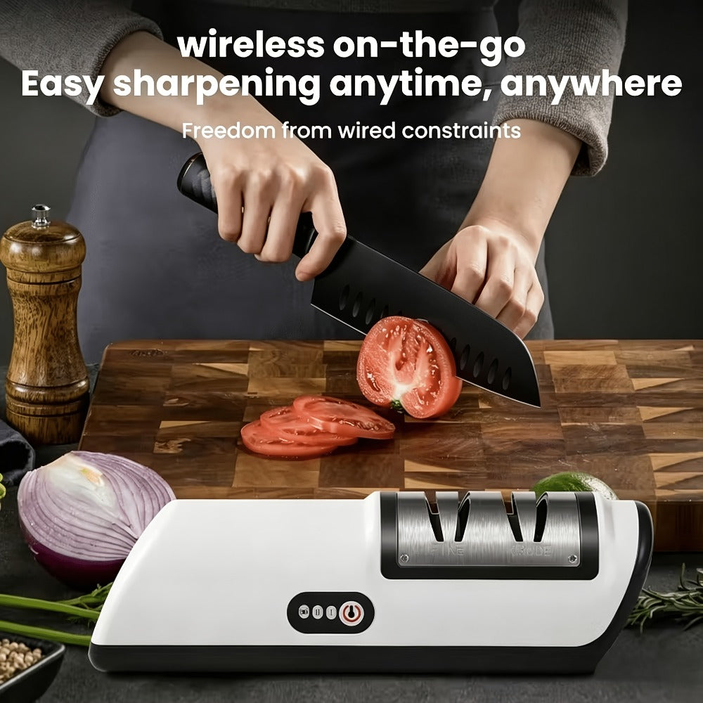 USB-Rechargeable Electric Knife Sharpener with Two Guided Slots in Upgraded Black or Yellow Models