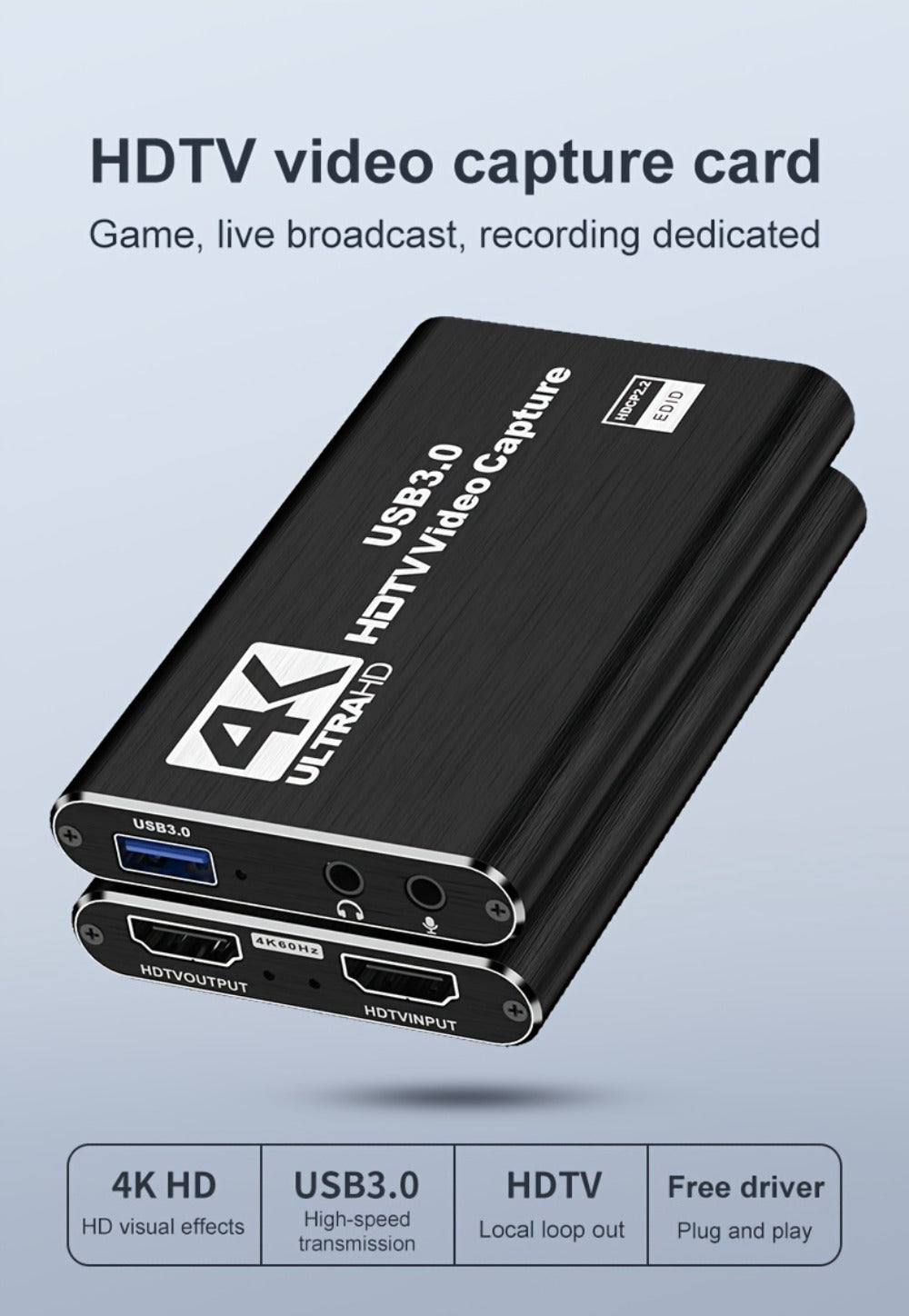 HDMI Capture Card with Microphone & 4K Loop-Out for Streaming, 1080P 60fps USB Video Recorder for Gaming