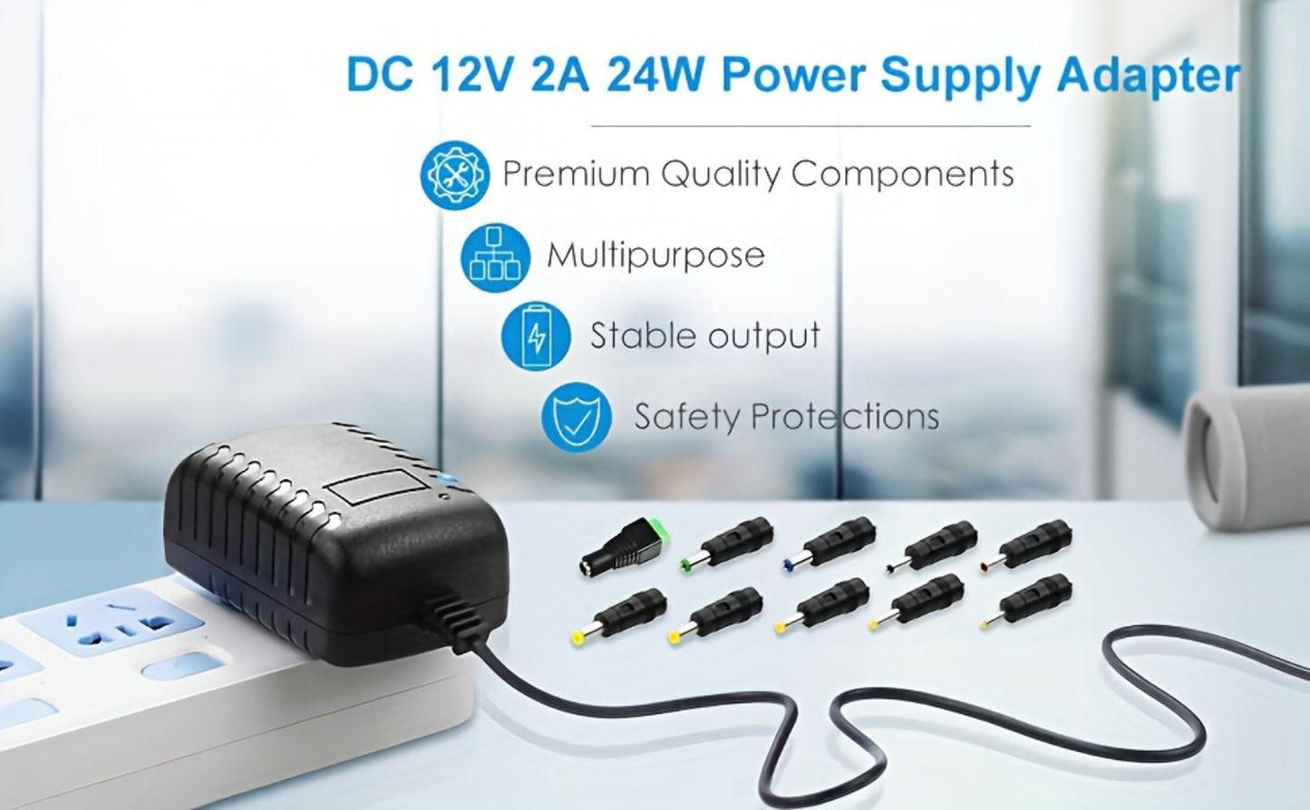 12V 2A AC DC Power Supply Adapter 11-in-1 with 10 Tips 100-240V 50-60Hz Universal DC Transformer for an Everyday Personal Care Routine