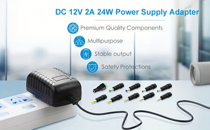 12V 2A AC DC Power Supply Adapter 11-in-1 with 10 Tips 100-240V 50-60Hz Universal DC Transformer for an Everyday Personal Care Routine