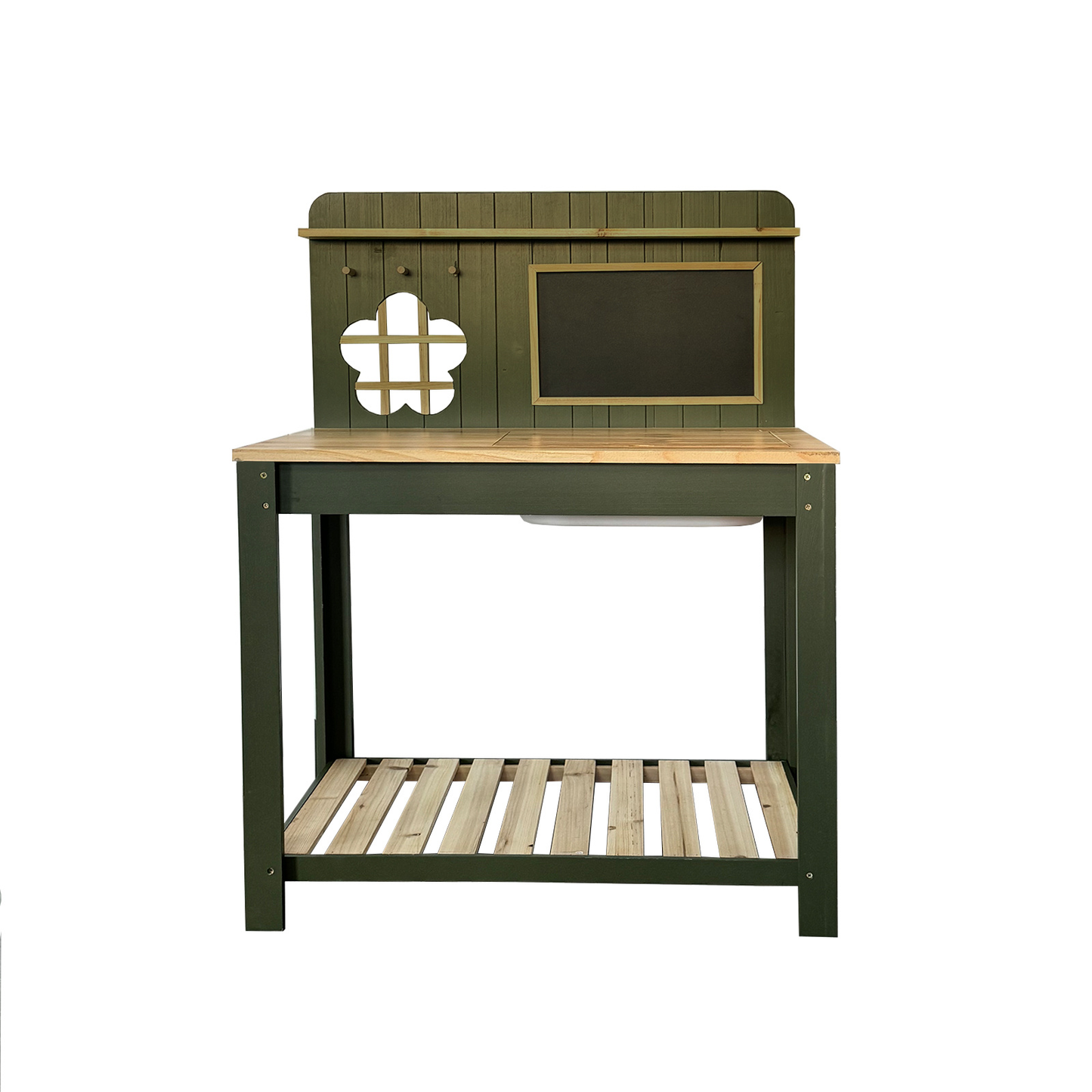 Potting Bench Table Cedar Wood Garden Workstation with Blackboard Removable Sink Hooks Double Shelf for Garden, Patio and Yard Use