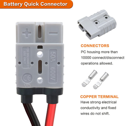 SB50 Anderson Connector Plug with 10FT Wire – Double SB50 Battery Harness Cable for RV, Winch, Trailer, Golf Cart & Electric Vehicle Quick
