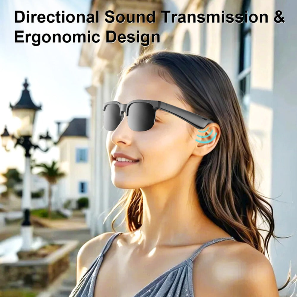 Smart Glasses Open-Ear Bluetooth Audio Eyewear with Built-In Speaker, Microphone and Black or White Frames