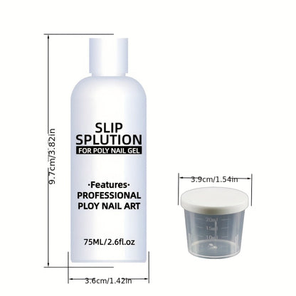 Poly Gel Slip Solution 75ml 2.6oz with Container – Anti-Stick Liquid for Poly Nail Extension Gel Application