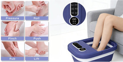 Foot Spa Massager Collapsible with Heater & Temperature Control – Foot Bath with Bubbles, 6 Massage Rollers, Vibration
