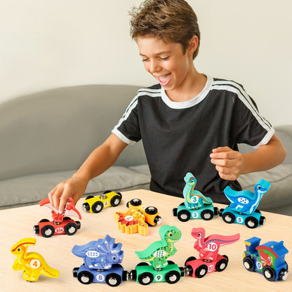 Magnetic Dinosaur Number Train Set for Kids Ages 3-5, 11PCS Wooden Magnetic Train Toy with Engine & Numbered Cars