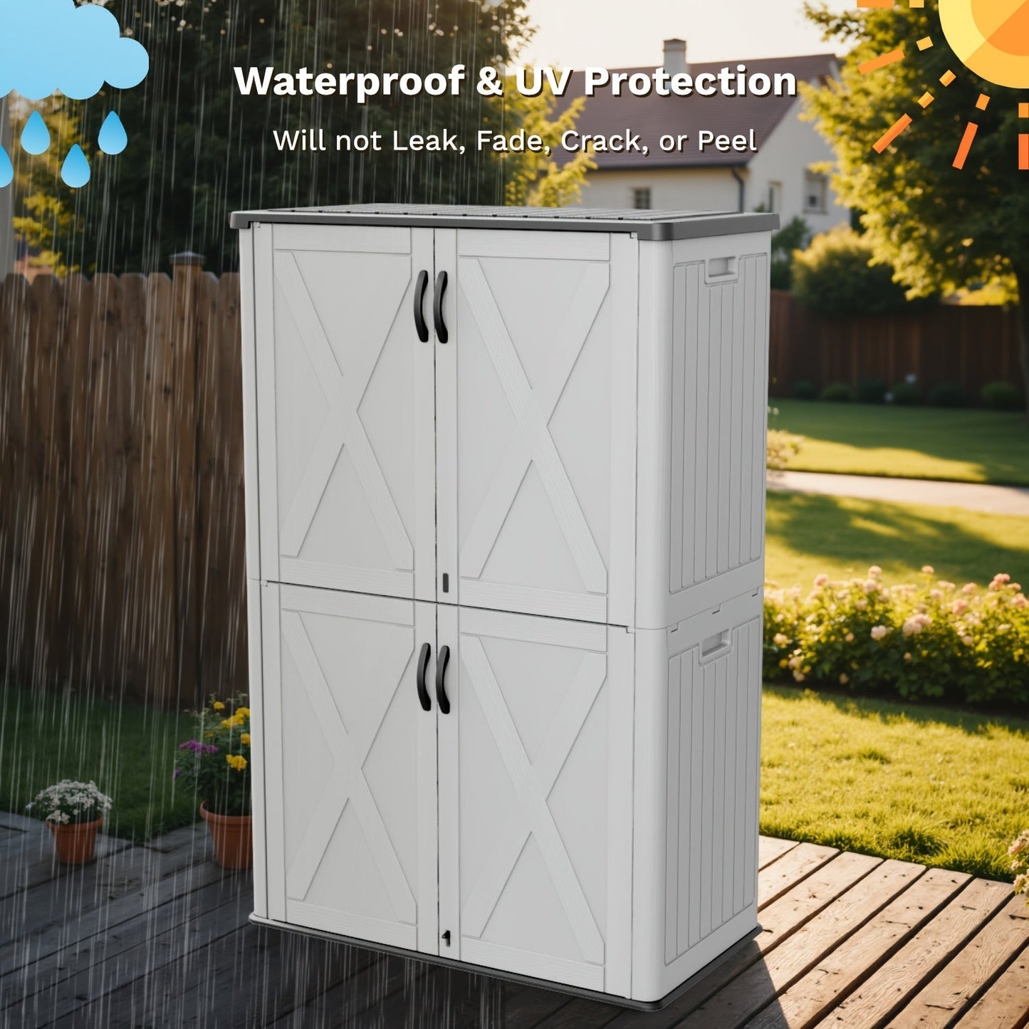 Resin Deck Box Lockable Outdoor Storage, for Garden, Patio and Yard Use, with the Listed Configuration